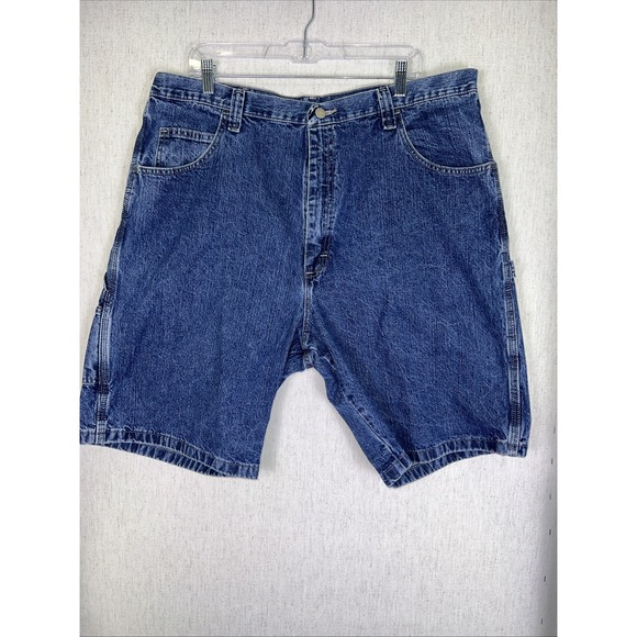 Vintage Wrangler Blue Denim Heavy Carpenter Shorts Baggy Wide Leg Jorts W40 ✅ - Picture 1 of 5